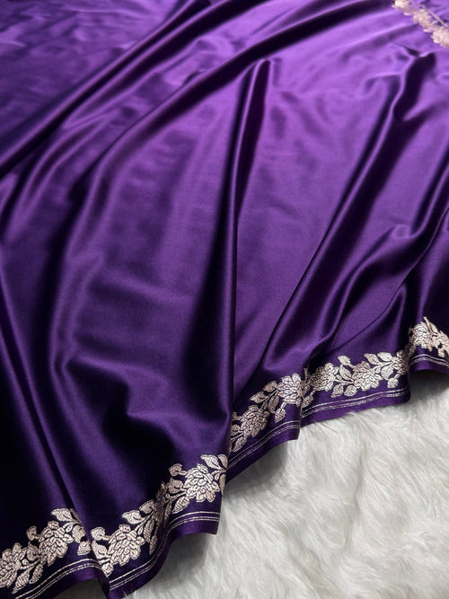 Mashru Silk Banarasi Zari Small Border Plain Design Saree
