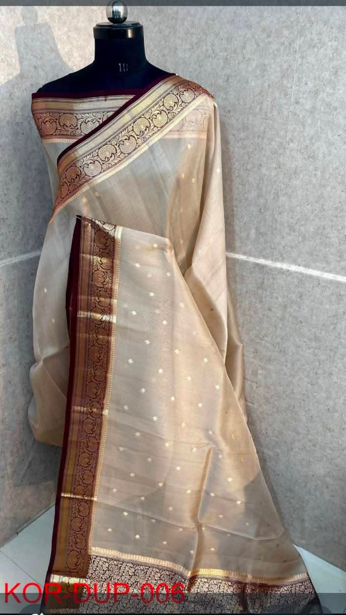 Pure Kora Silk Handwoven Kadwa Saree