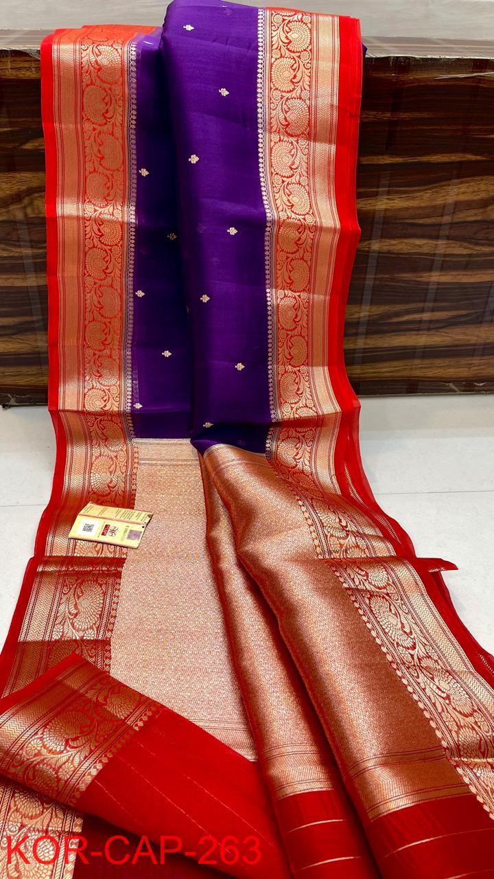 Pure Kora Silk Handwoven Kadwa Saree