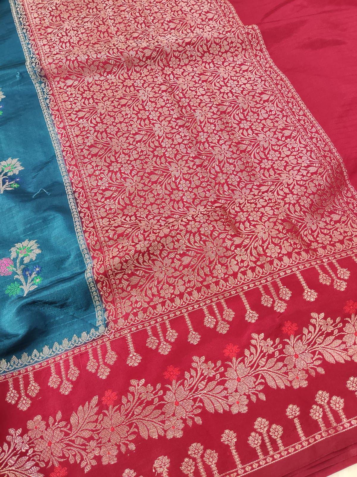 Contrast Silk Dhari Minakari Buta Design Saree