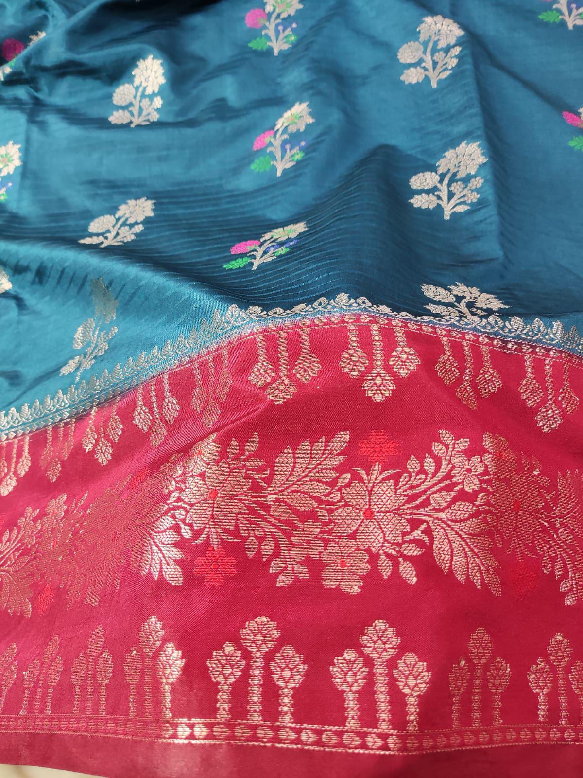Contrast Silk Dhari Minakari Buta Design Saree