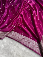 Mashru Silk Banarasi Zari Small Border Plain Design Saree