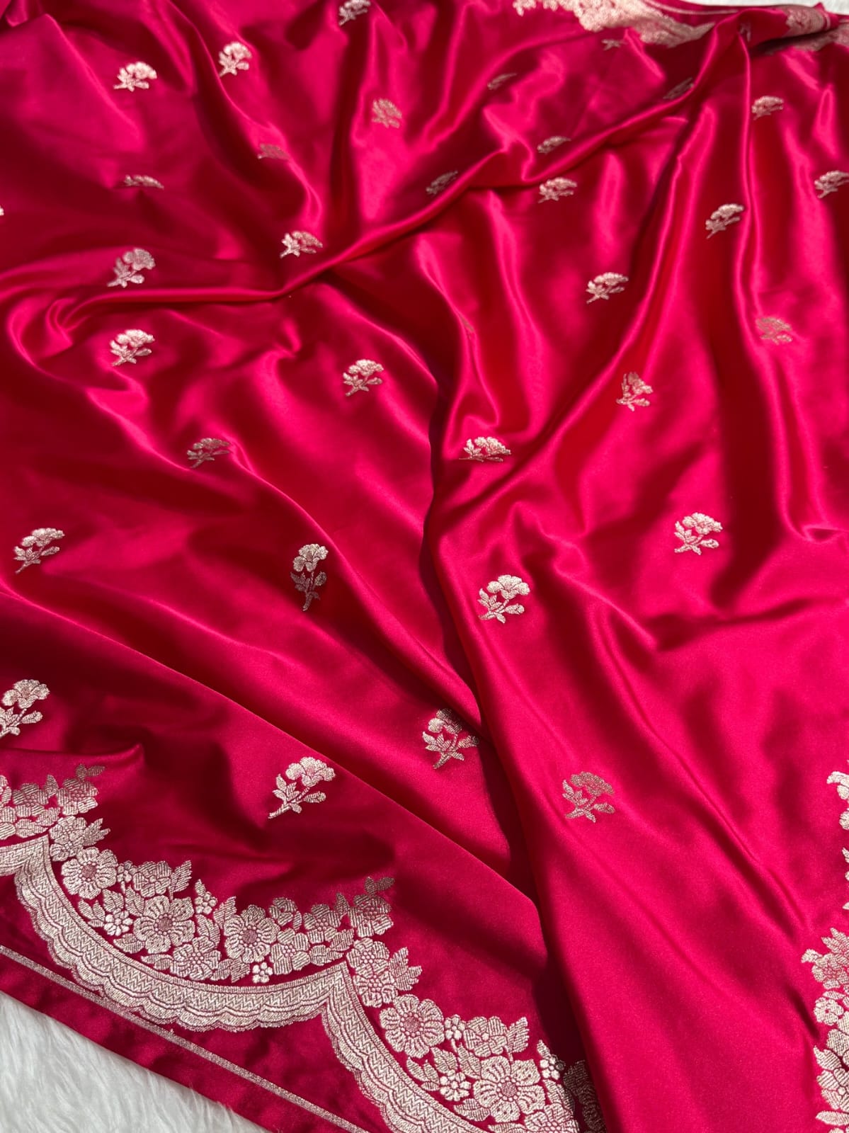 Mashru Silk Banarasi Zari Small Border Plain Design Saree