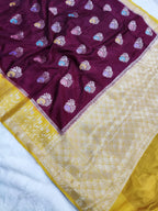 Contrast Light Weight Katan Silk Mina Buti Design Saree